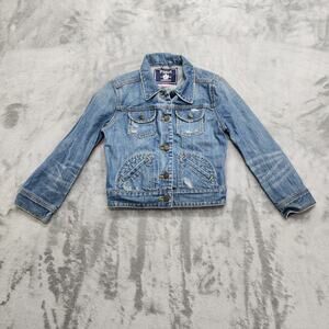 PINK Victoria's Secret Jacket Womens XS Blue Distressed Crop Tucker Denim‎ Y2K